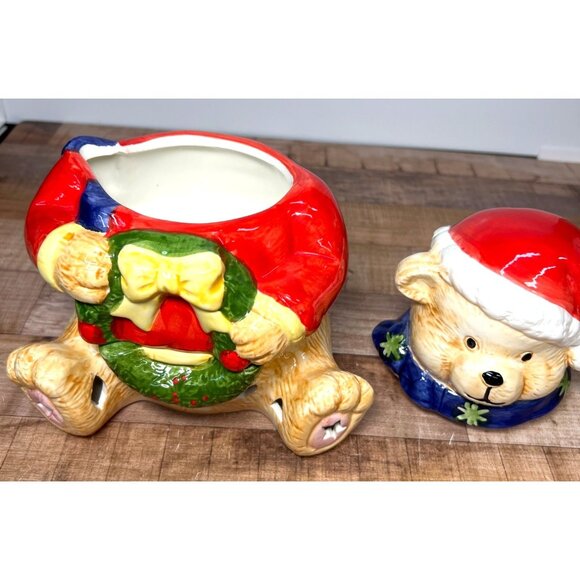 Vintage Gibson Christmas Bear Ceramic Cookie Jar & Candle Holder - Picture 4 of 7